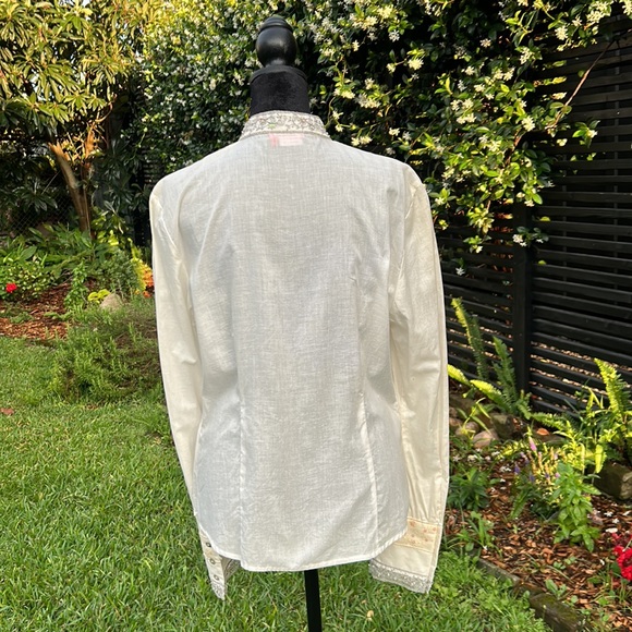 Natural Woven Cotton Shirt with Dainty Lace, Beads and Sequins 14 - Picture 3 of 9